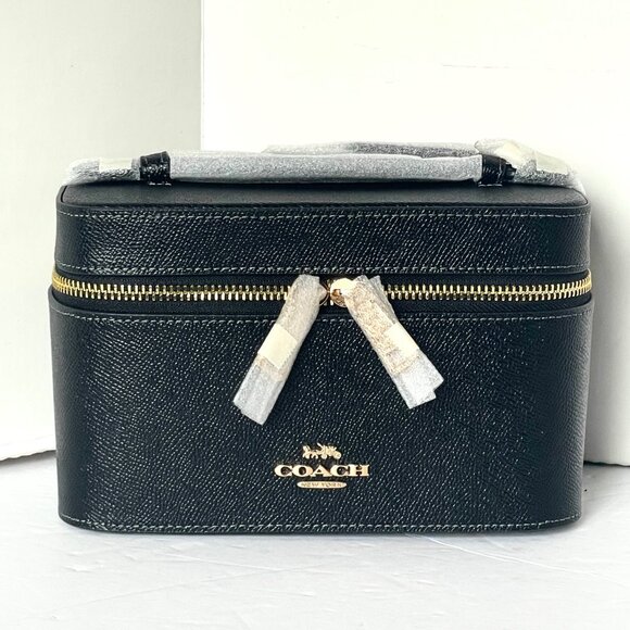 Coach Cosmetic Makeup Case CW727 Black Leather Large Travel Zip Around - Picture 3 of 8